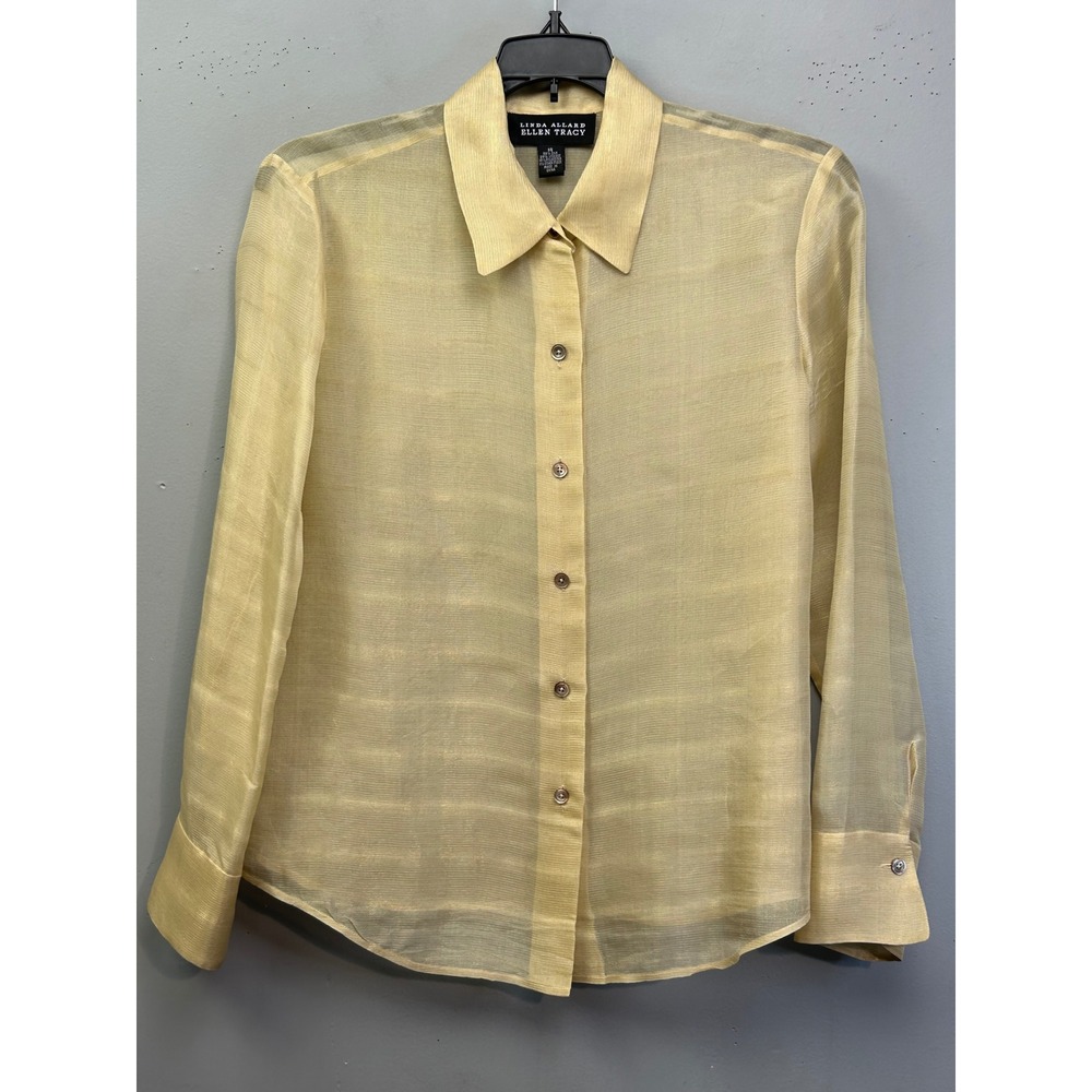Linda Allard Ellen Tracy Blouse Women‎ 14 Gold Silk Blend Button Up Shimmer